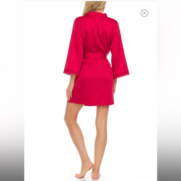 ♥️ Flora Nikrooz Victoria Lace Trim Charmeuse Robe ♥️ - Picture 3 of 4